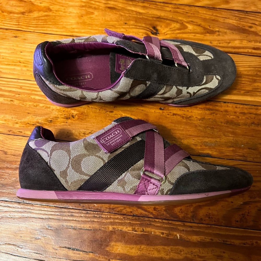 Coach signature C logo canvas and suede Juli sneakers women’s size 7.5 purple